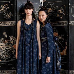 Gudrun Sjoden Blue velour sleeveless long dress in medium